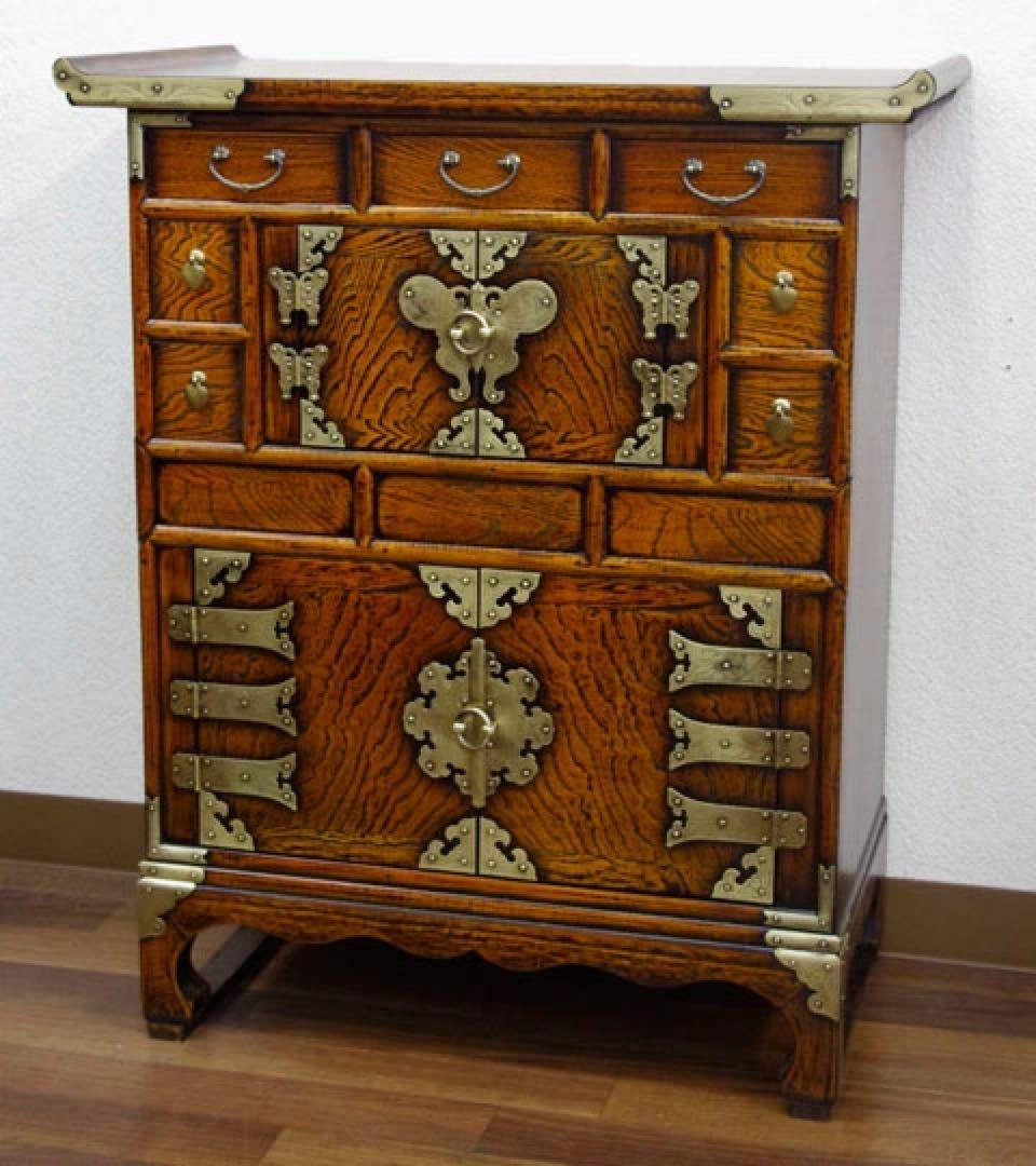 和風 木製箪笥 金具装飾 6引き出し