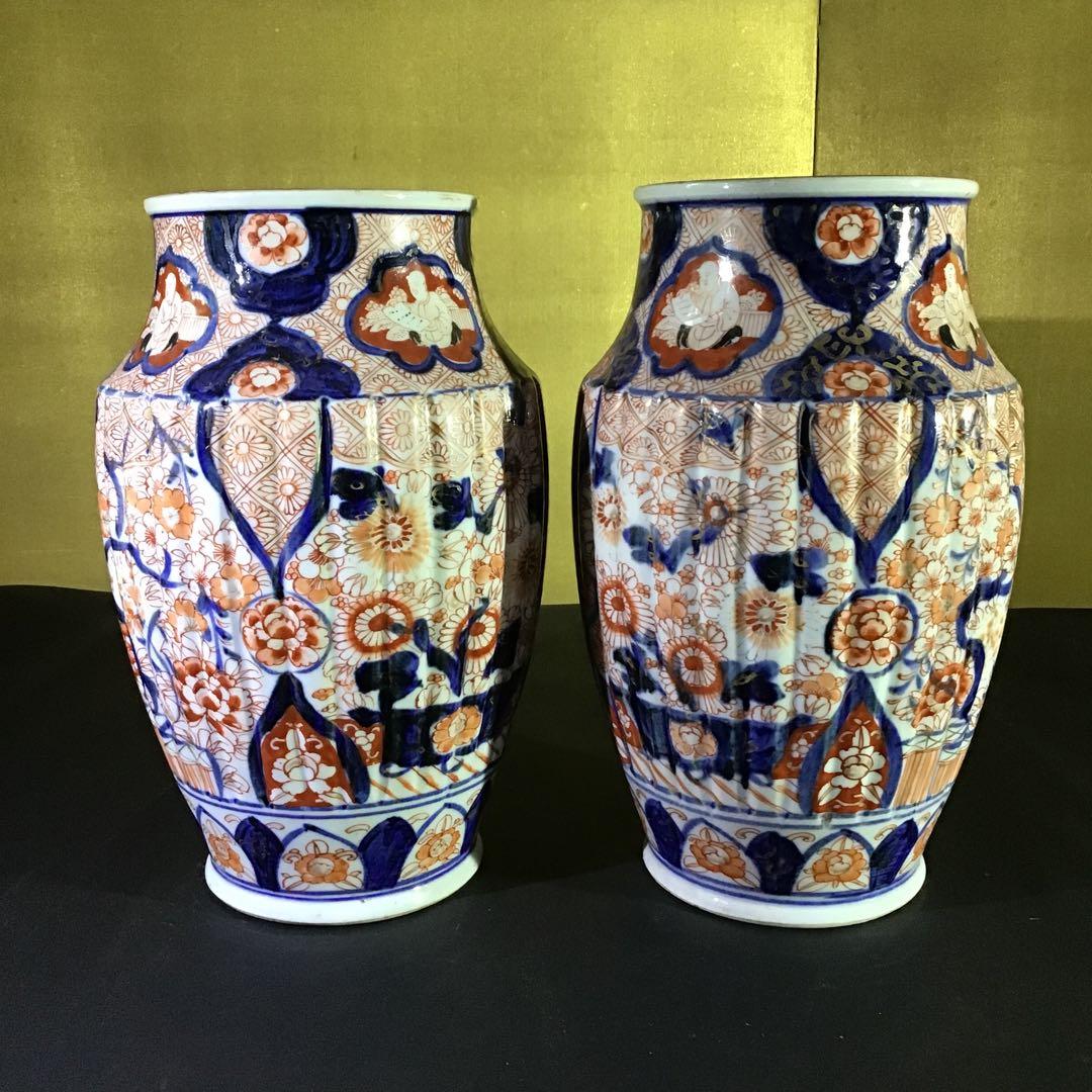 古伊万里色絵花瓶　一対　江戸期保証