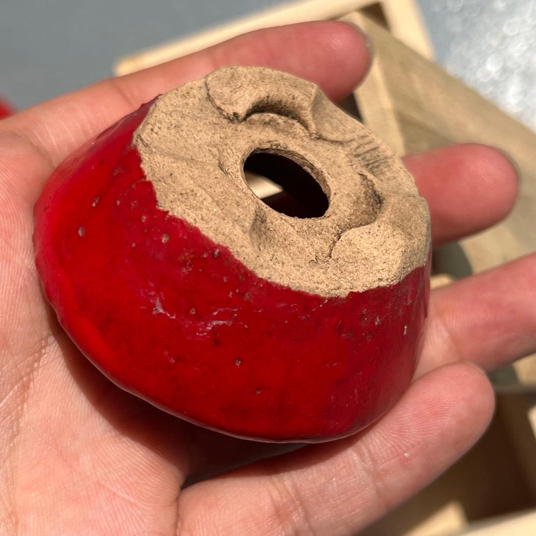 598.豊千 鶏血釉丸鉢2点 箱布付 盆栽鉢 山野草鉢 豆鉢 6.1*2.8cm