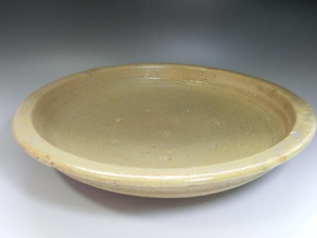 大皿■古黄瀬戸 石皿 江戸期 古い土物 平鉢 傷有 時代物 骨董品■39.3cm