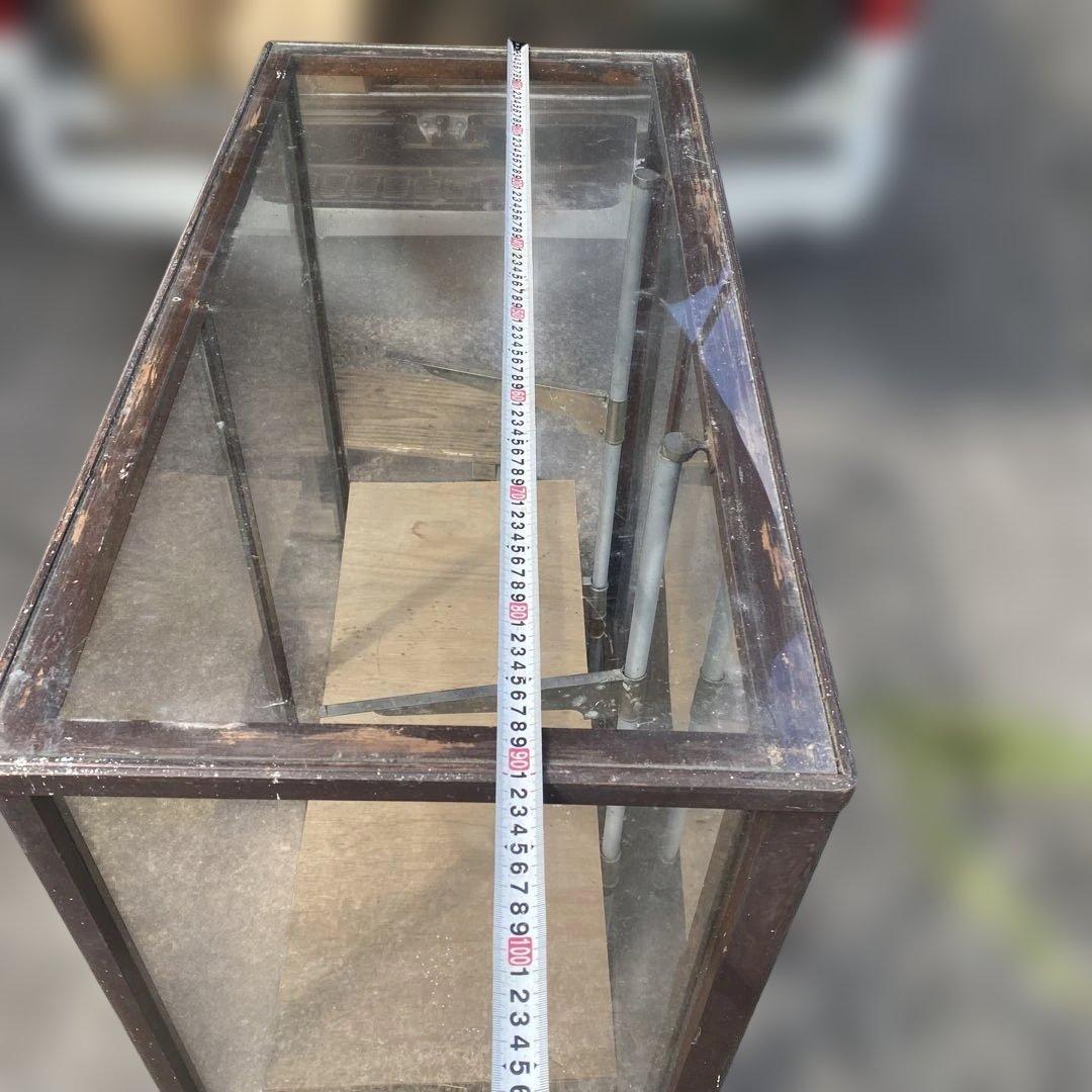 木製ガラスケース 2段　ショーケース　昭和レトロ　飾り棚　店舗用品