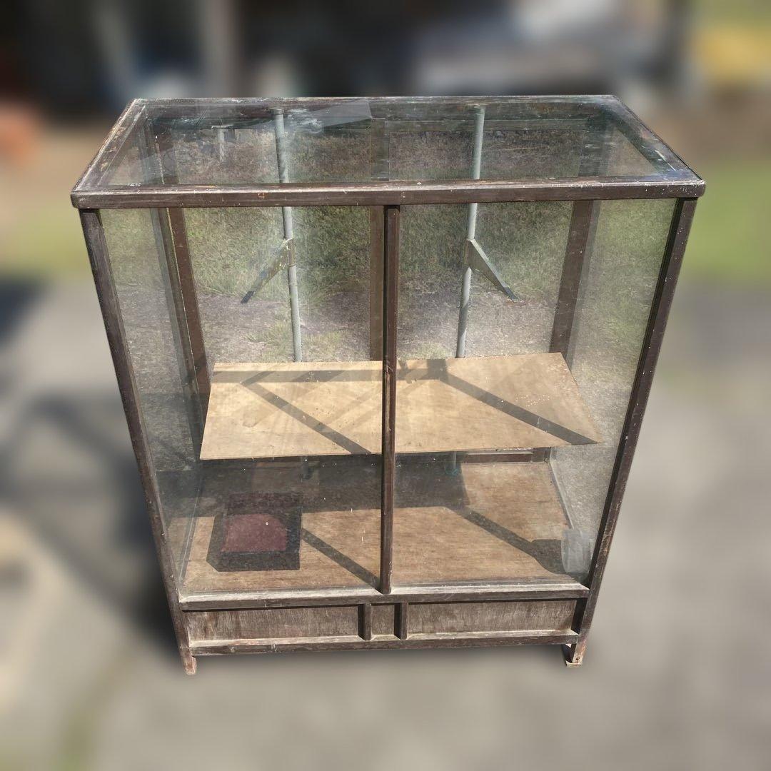 木製ガラスケース 2段　ショーケース　昭和レトロ　飾り棚　店舗用品