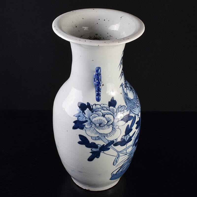 中国　青花　鳳凰花文　双耳瓶　高さ約43cm　M　R7622F