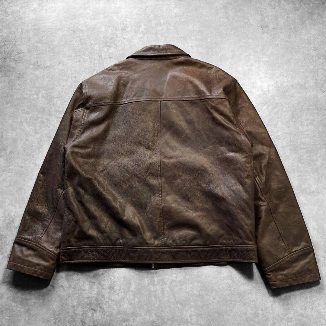 りょう様 リアル レザー シングル ライダース ジャケット XL 本革 茶