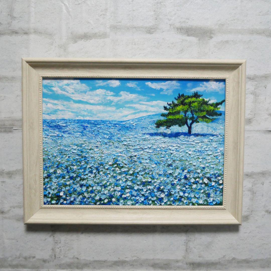 油絵 油彩 油彩画 絵画【ネモフィラの丘】