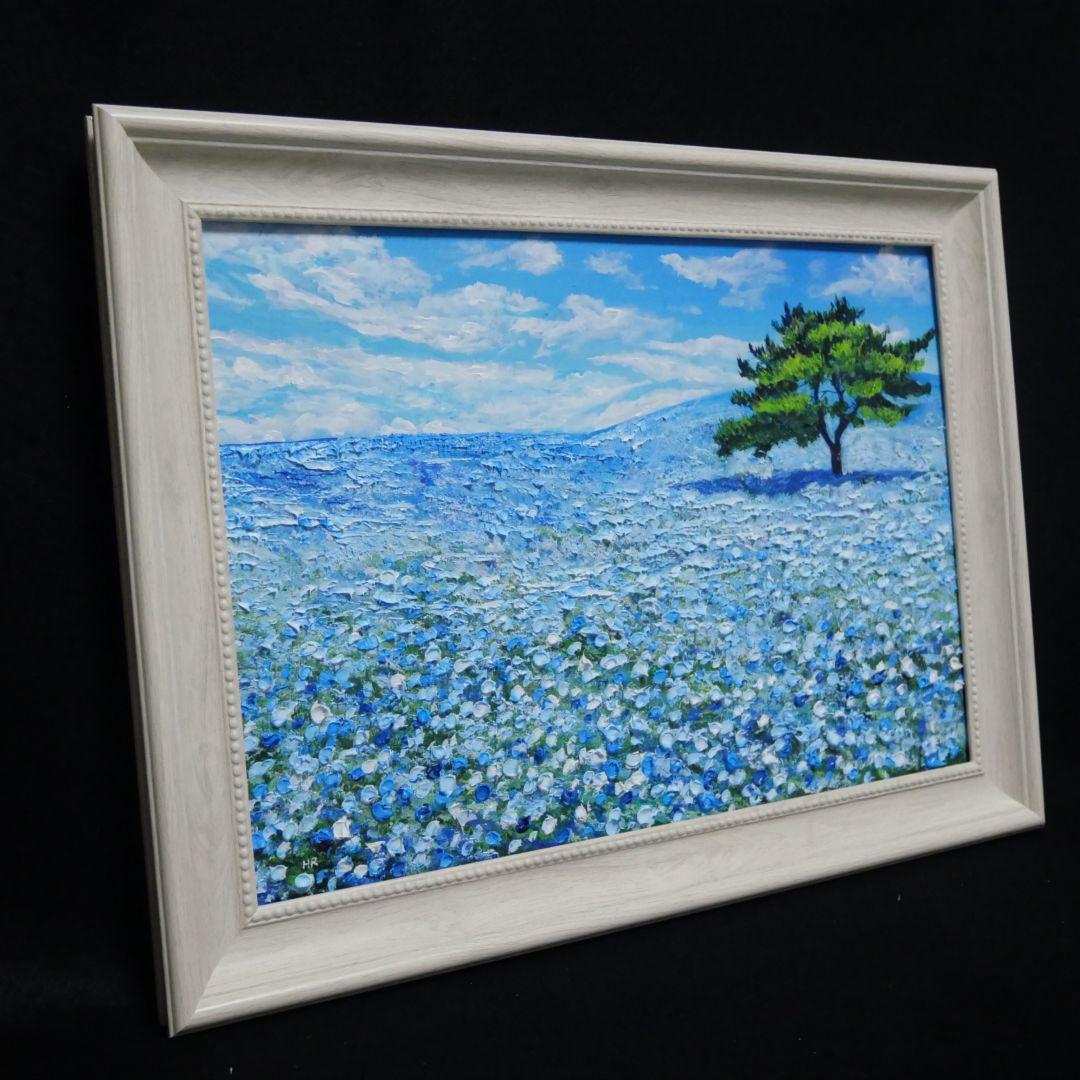 油絵 油彩 油彩画 絵画【ネモフィラの丘】