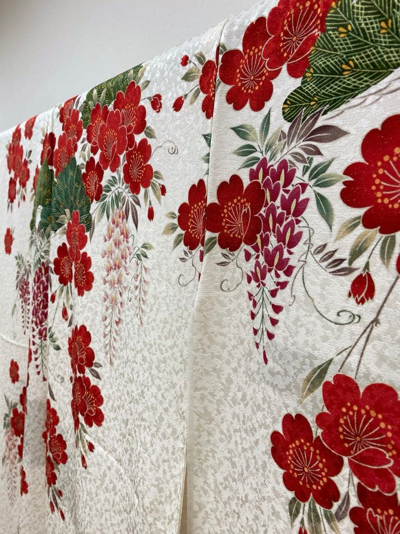 振袖 仮絵羽 舞台衣装 金彩 銀通し 牡丹 鶴 正絹 未仕立て品 八掛付き