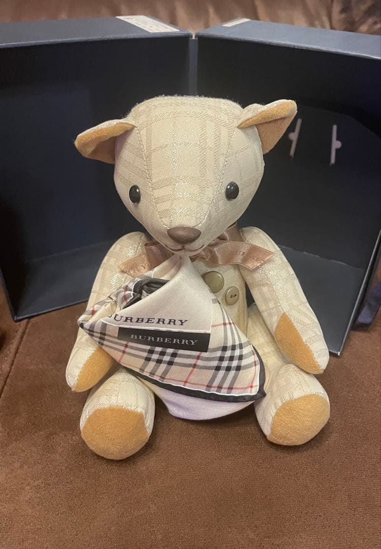 【希少】Burberry くま　人形　ぬいぐるみ　チェック柄ハンカチーフ