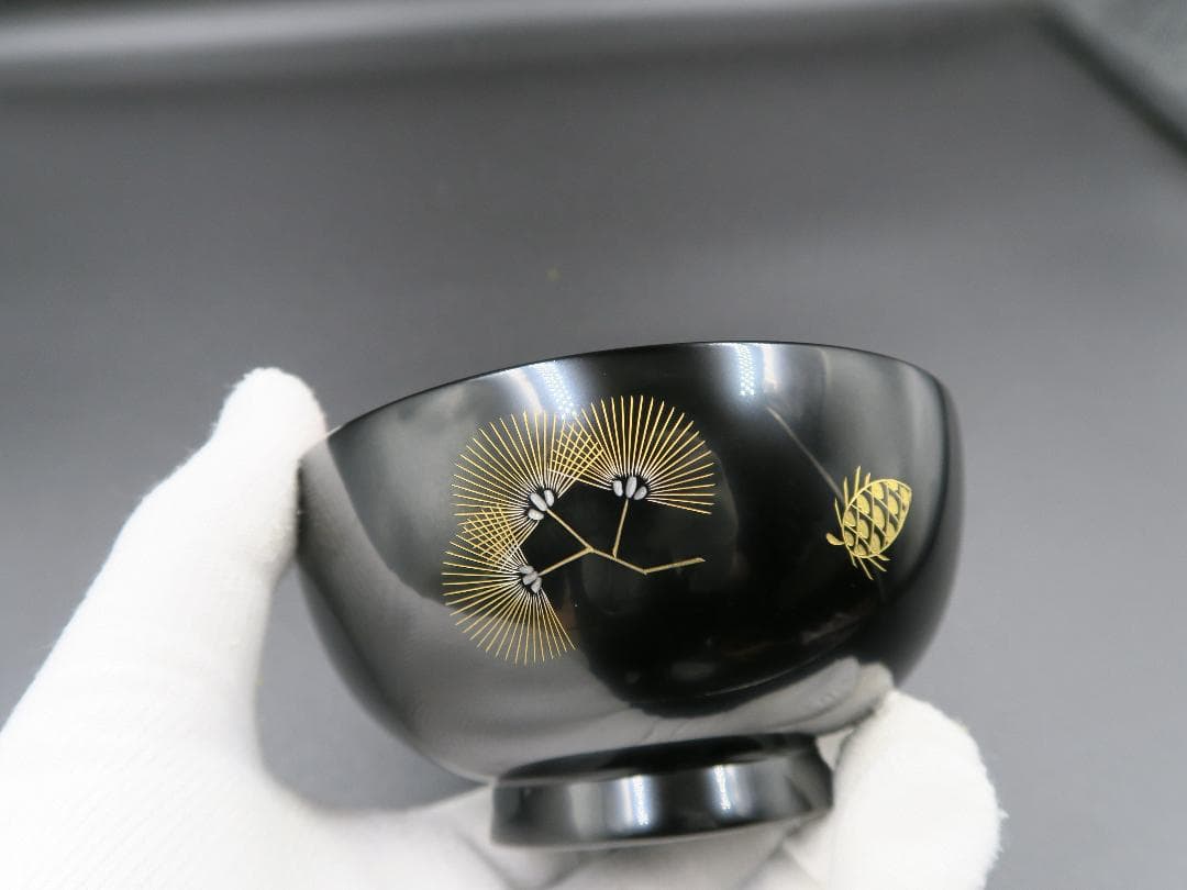 【輪島塗】夫婦椀 松沈金 大向高洲堂 福久勝利作 朱・黒塗 天然木 二客揃 共箱