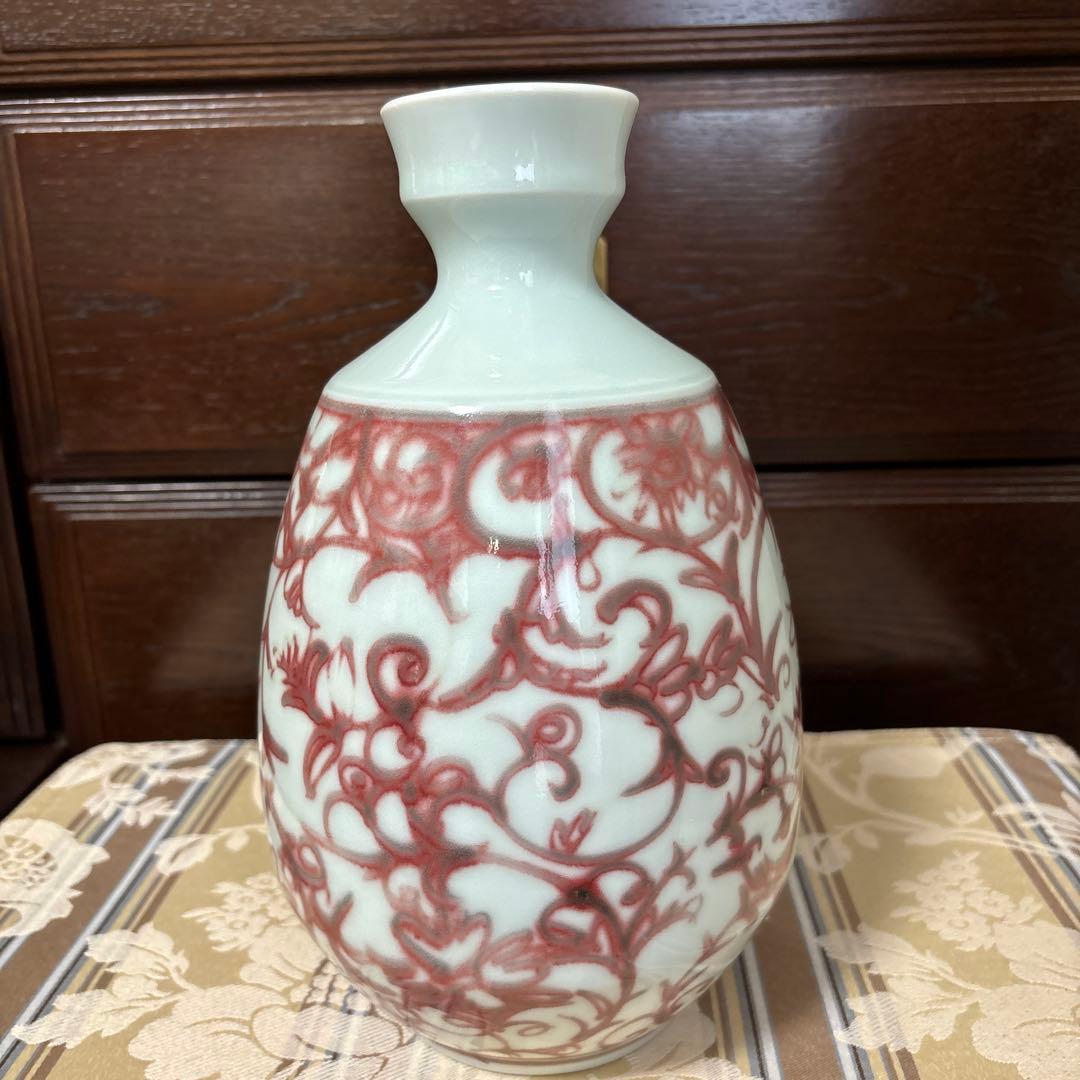 巨匠　吉田隆　釉裏紅　唐草花入　本物保証