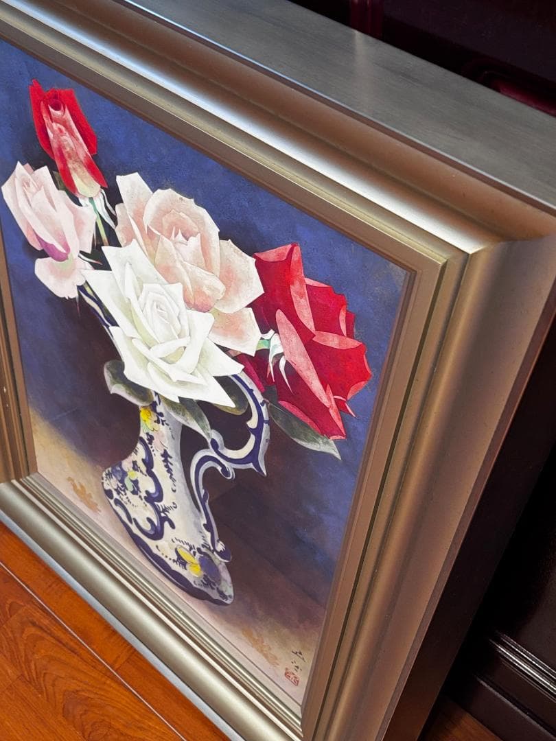 「真作」 小川立夫 薔薇 油彩画 10号