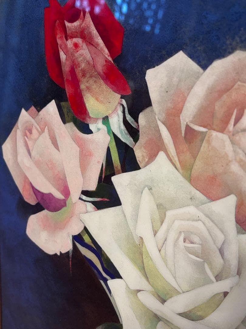 「真作」 小川立夫 薔薇 油彩画 10号