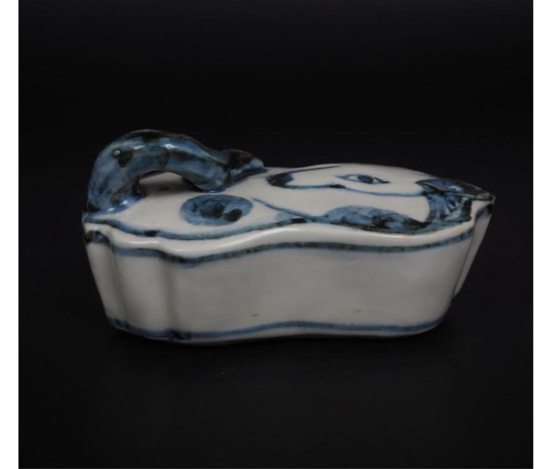 送料無料　『隆』銘　道明寺　狐形染付水滴　検/楽山紫砂九谷備前萩焼常滑宝生