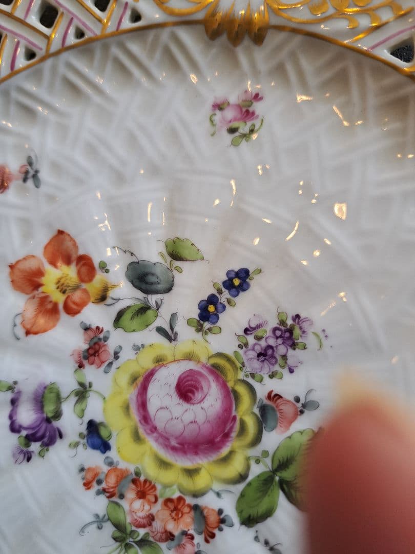 HEREND HUNGARY 透かし編み花柄プレート24cm稀少