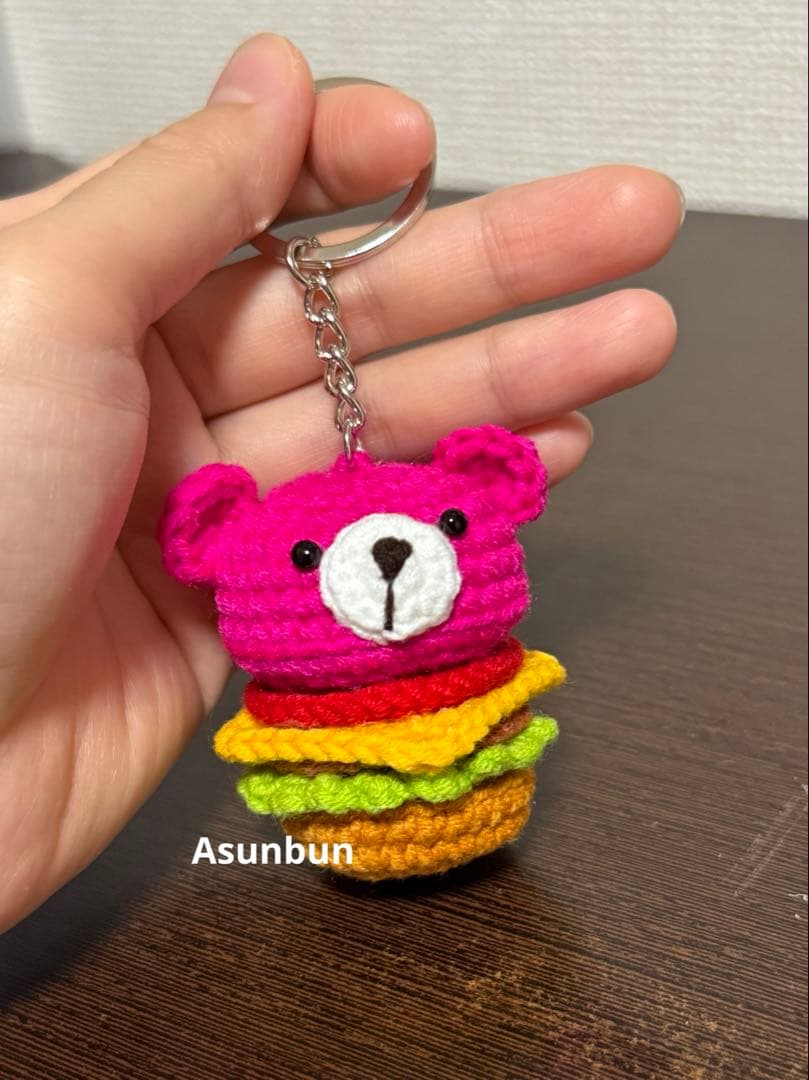 [10点セット] ブタハンバーガー、クマハンバーガーとミニ熊のキーホルダー
