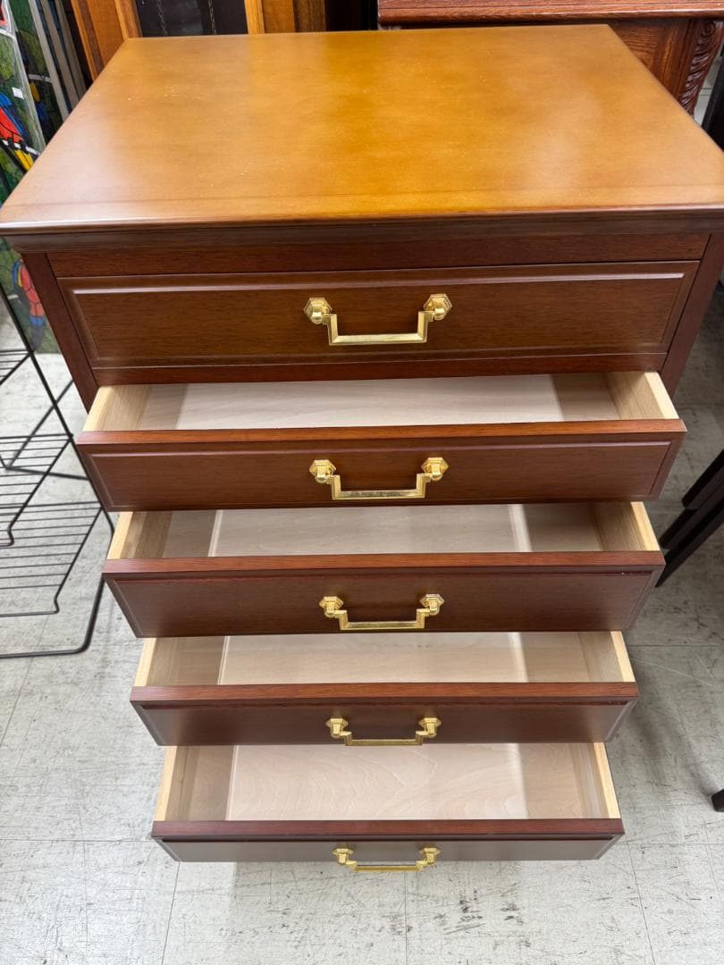 E◆マルニ製 木製チェスト5段 天然木 ウレタン塗装