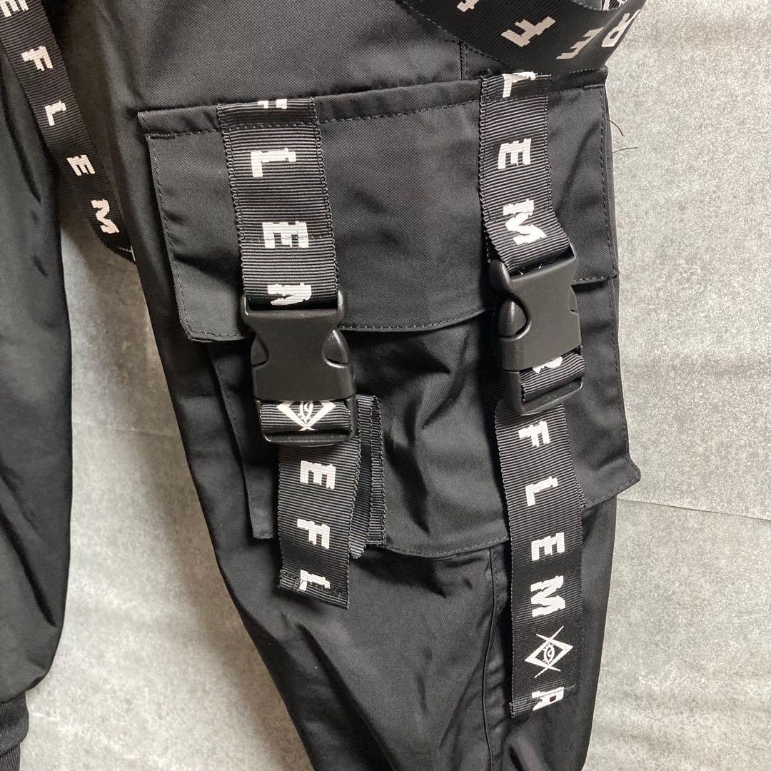 『REFLEM/レフレム』ハーネスロゴベルトカーゴパンツ　黒　ボンテージパンツ