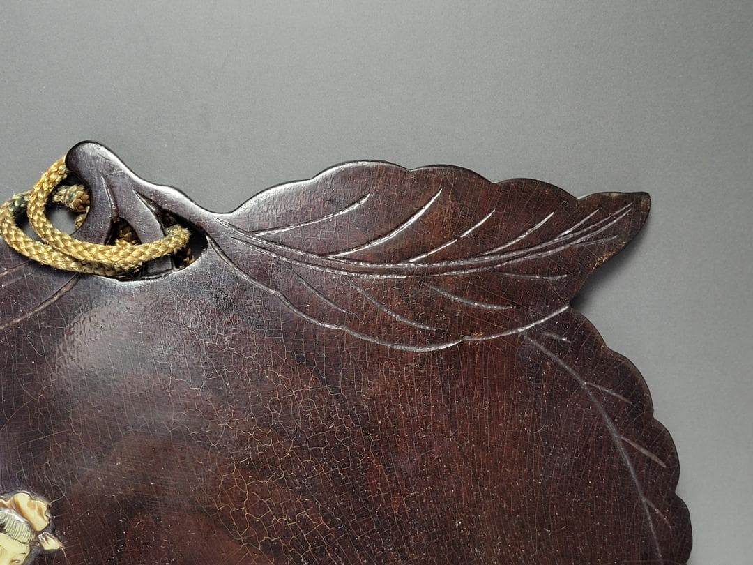 唐木製 寿山石 象嵌 女人図 木板 高さ約30.3cm