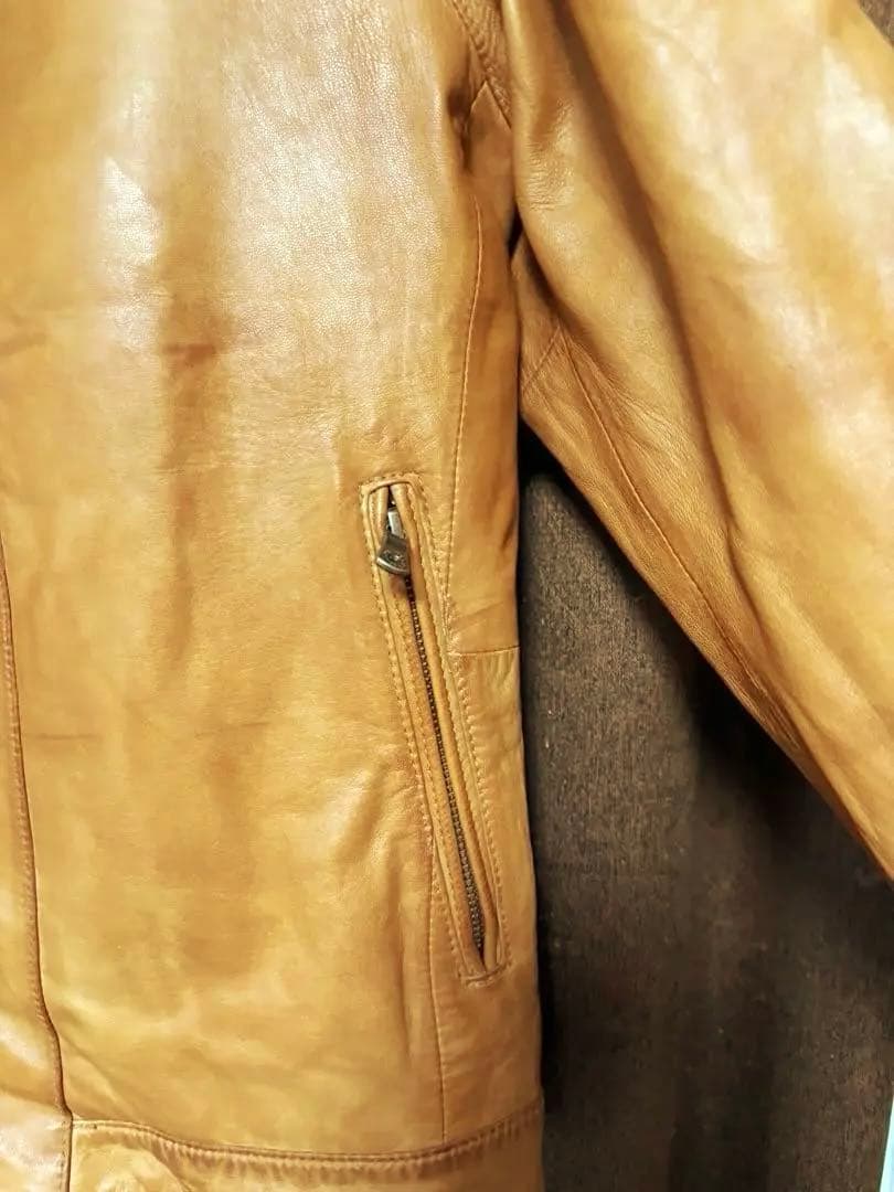 ユナイテッドアローズ・レザーライダース シングル襟もとニット・Ｌサイズ・ラム革