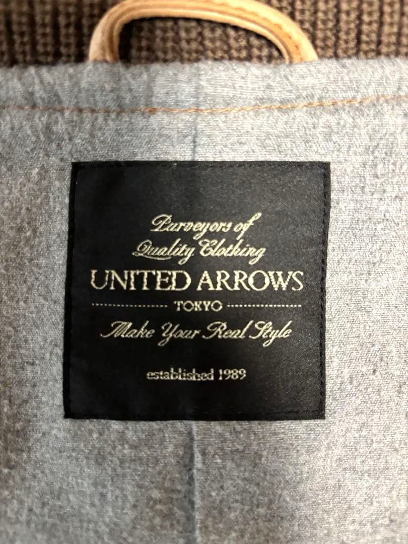 ユナイテッドアローズ・レザーライダース シングル襟もとニット・Ｌサイズ・ラム革