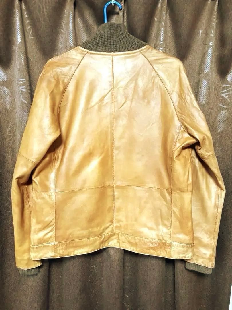 ユナイテッドアローズ・レザーライダース シングル襟もとニット・Ｌサイズ・ラム革