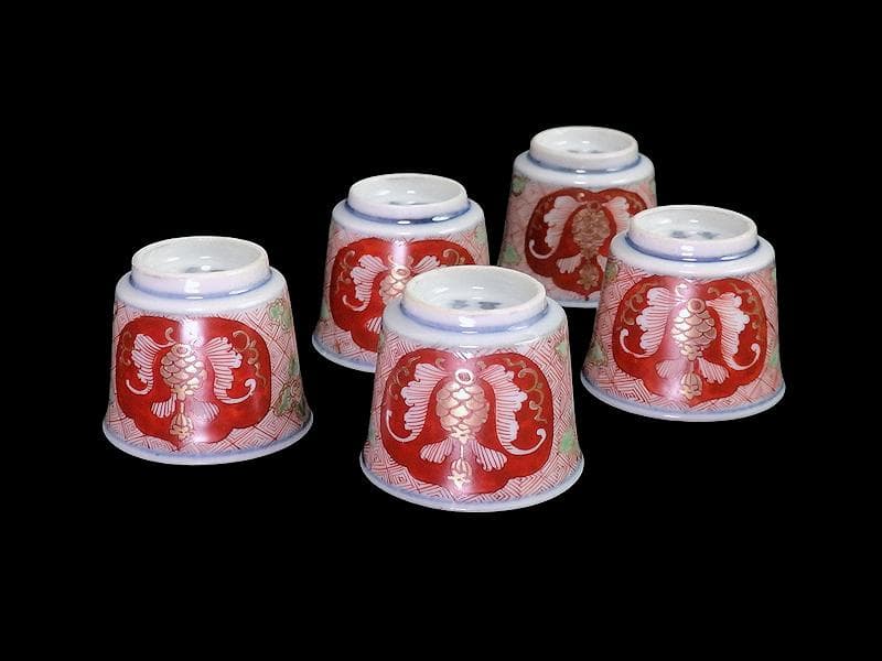 大聖寺伊万里　金襴手　金唐草に牡丹の図　小猪口　５客　N276AS-CZm