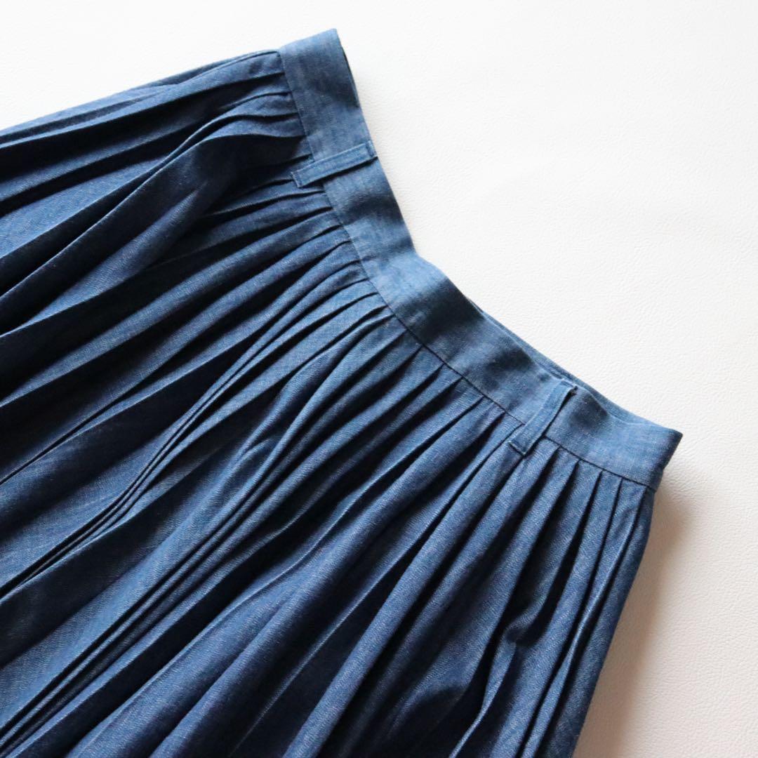 5046【極美品】45R モンプチデニムプリーツスカート デニム フレアスカート