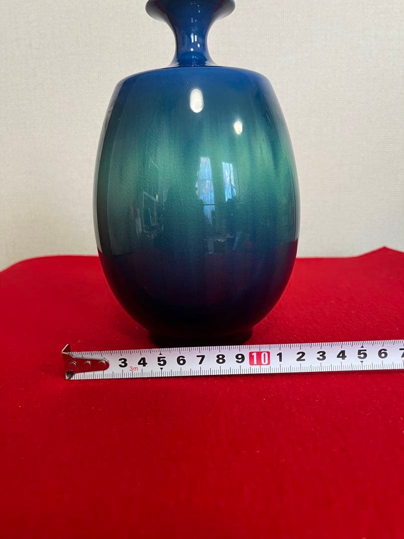 人間国宝 三代 徳田八十吉 碧明釉 壺 約19.5cm 管理T252 共箱陶歴