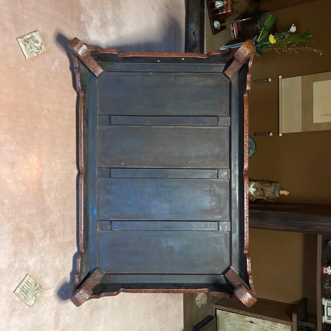 赤褐色 木製座卓 装飾的な脚部