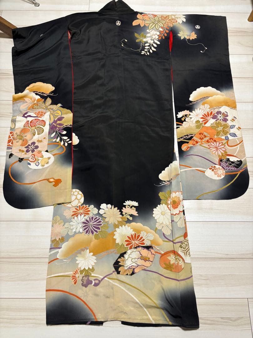 正絹 アンティーク着物 振袖 三つ紋