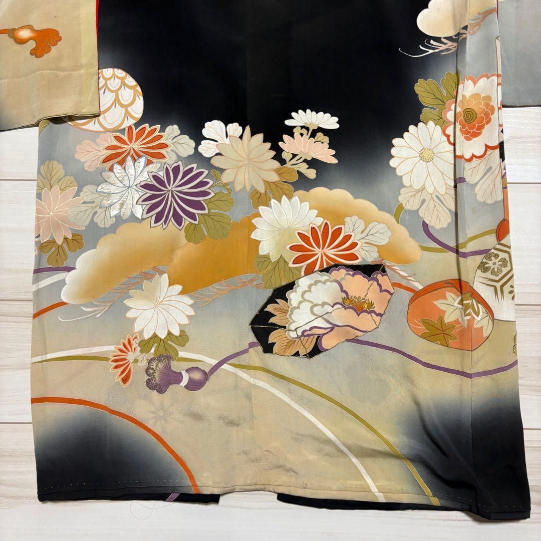 正絹 アンティーク着物 振袖 三つ紋