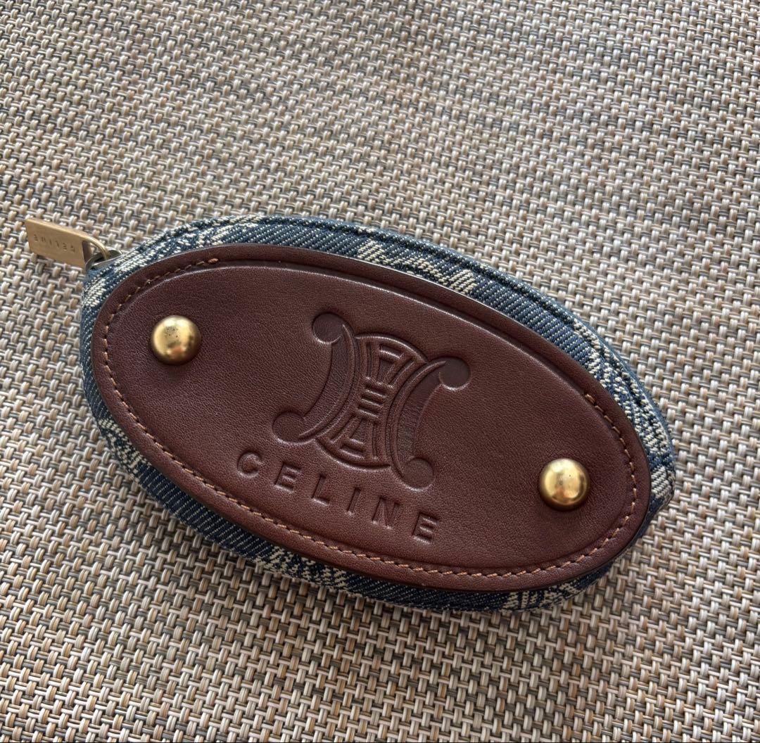 セリーヌCELINE デニム 本革ケース キーリング付き小銭入れ