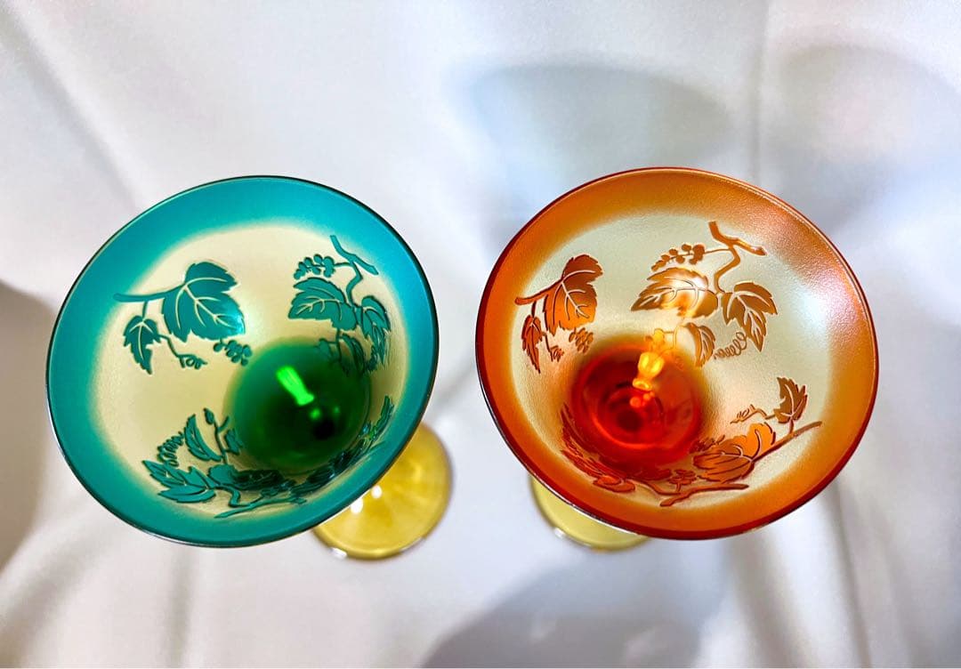 鸛《美品》現代の名工 黒木国昭 綾工房 ワイングラスペア＆ぐい呑みペア切子ガラス