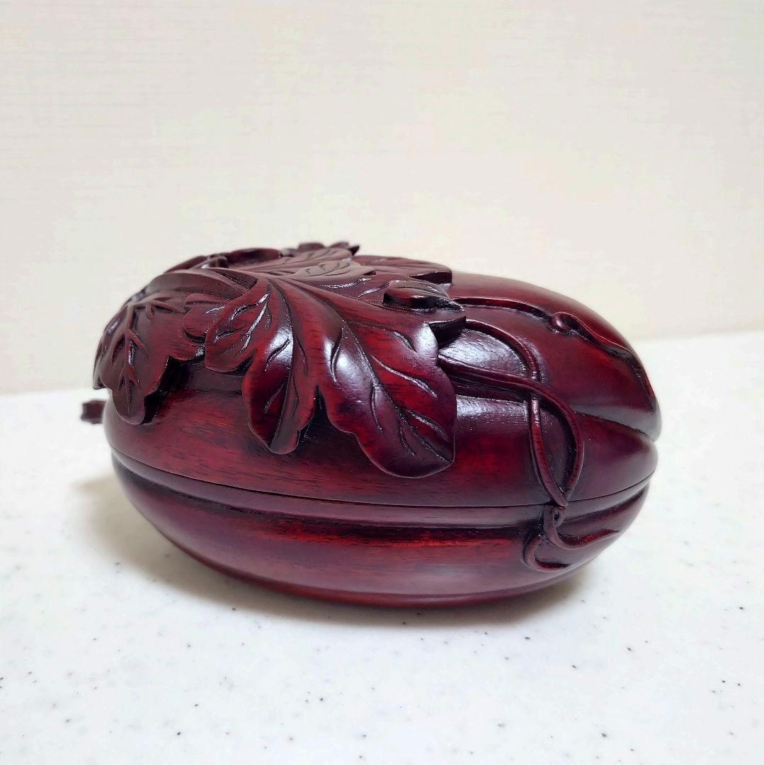 【未使用】 柘榴 瓜 唐木 合子 木彫工芸品 小物入れ 置物 香合