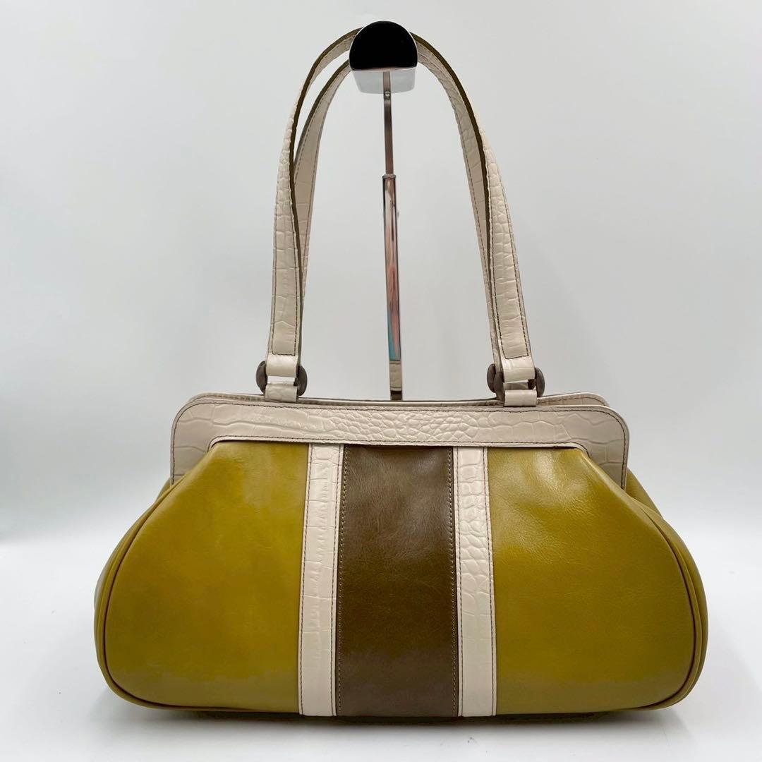 極美品　ロベルタディカメリーノ　ロベルタクラシック　レザーハンドバッグ　イエロー