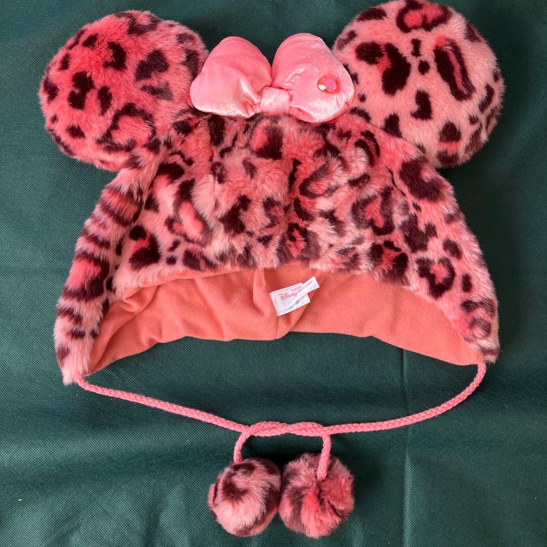 ディズニー　ミニー　ファンキャップ　ヒョウ柄　ハート型　ビジュー　ピンク　人気色