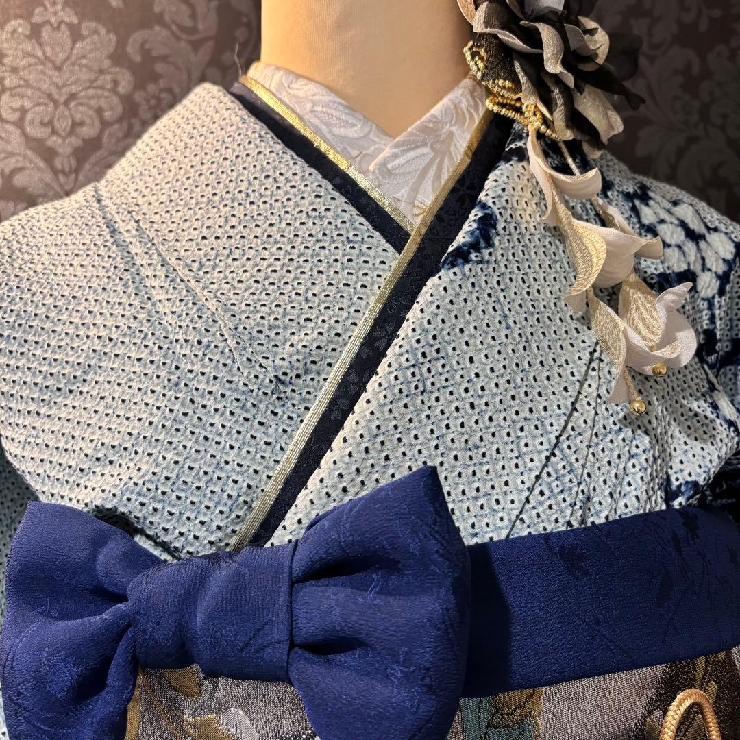 人間国宝　最高級　作家物　藍染　証紙　本疋田　総絞り　振袖　フルセット 振り袖