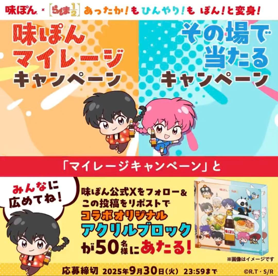 即購入OK！非売品らんま1/2 味ぽん　コラボオリジナルアクリルブロック