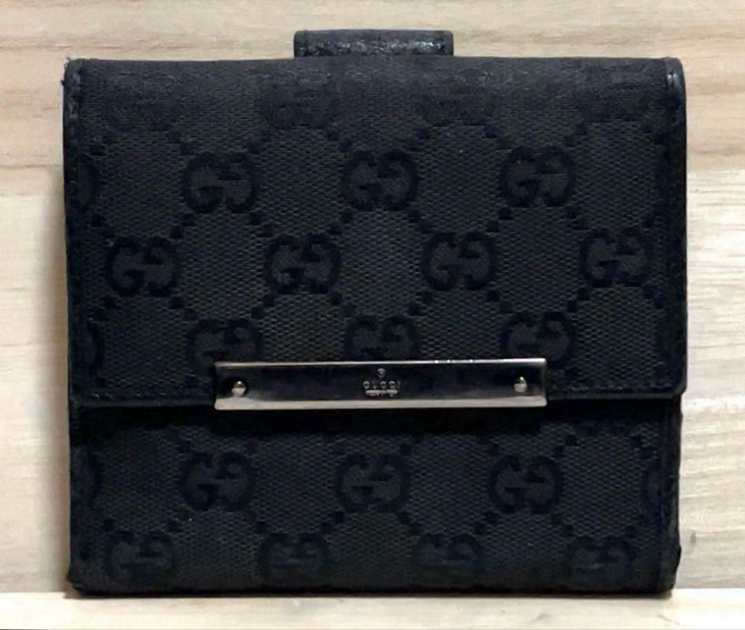 【箱付き】 GUCCI グッチ 二つ折り 財布 GG キャンバス レザー