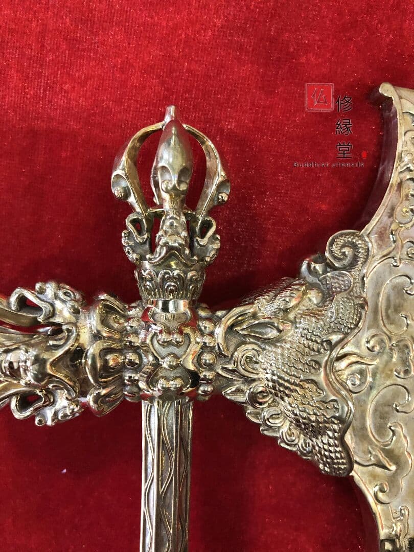 密教法具 法器 斧 チベット伝 鉞刀斧 真鍮製 32.5cm