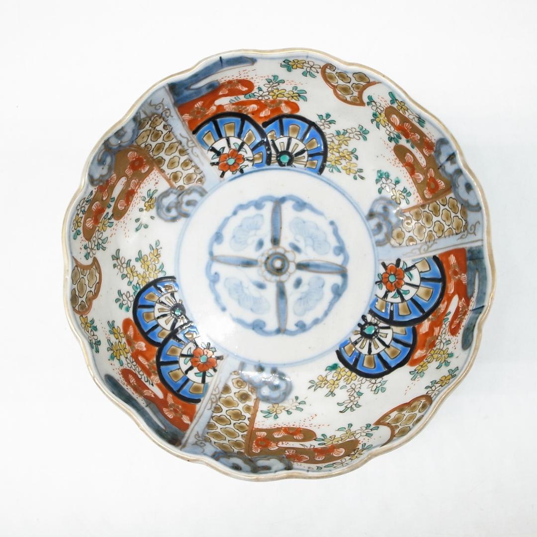 古伊万里　錦手　花に水車文様　なます皿　2枚