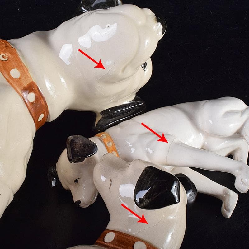 アンティーク　陶器製　ビクター犬　ニッパー君　大中小11点　M　R7698B