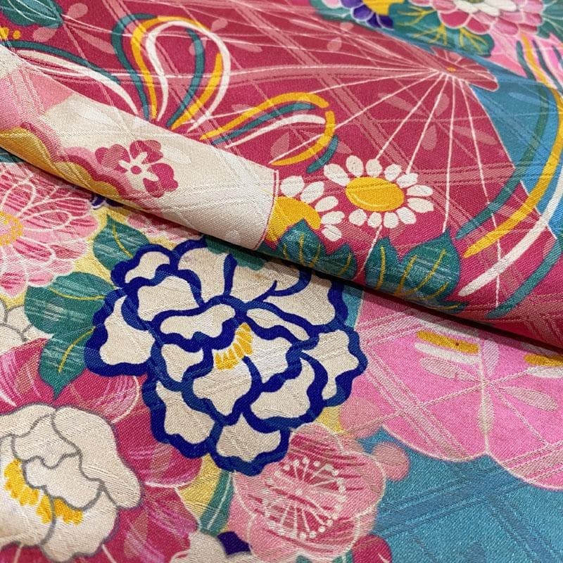 510ag48◎七五三 七歳 女児 アンティーク着物&丸帯 総柄 濃い水色◎