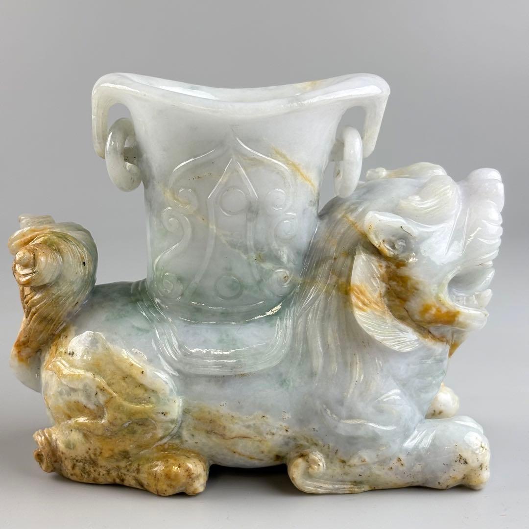 中国美術 翡翠 玉石 彫刻 獅子