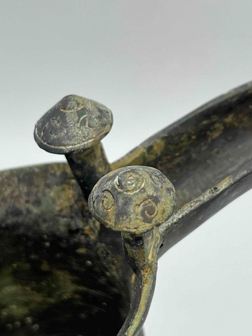 中国古美術　戦国から漢時代　青銅　ブロンズ　三足爵盃　酒具　極最工(C-72)