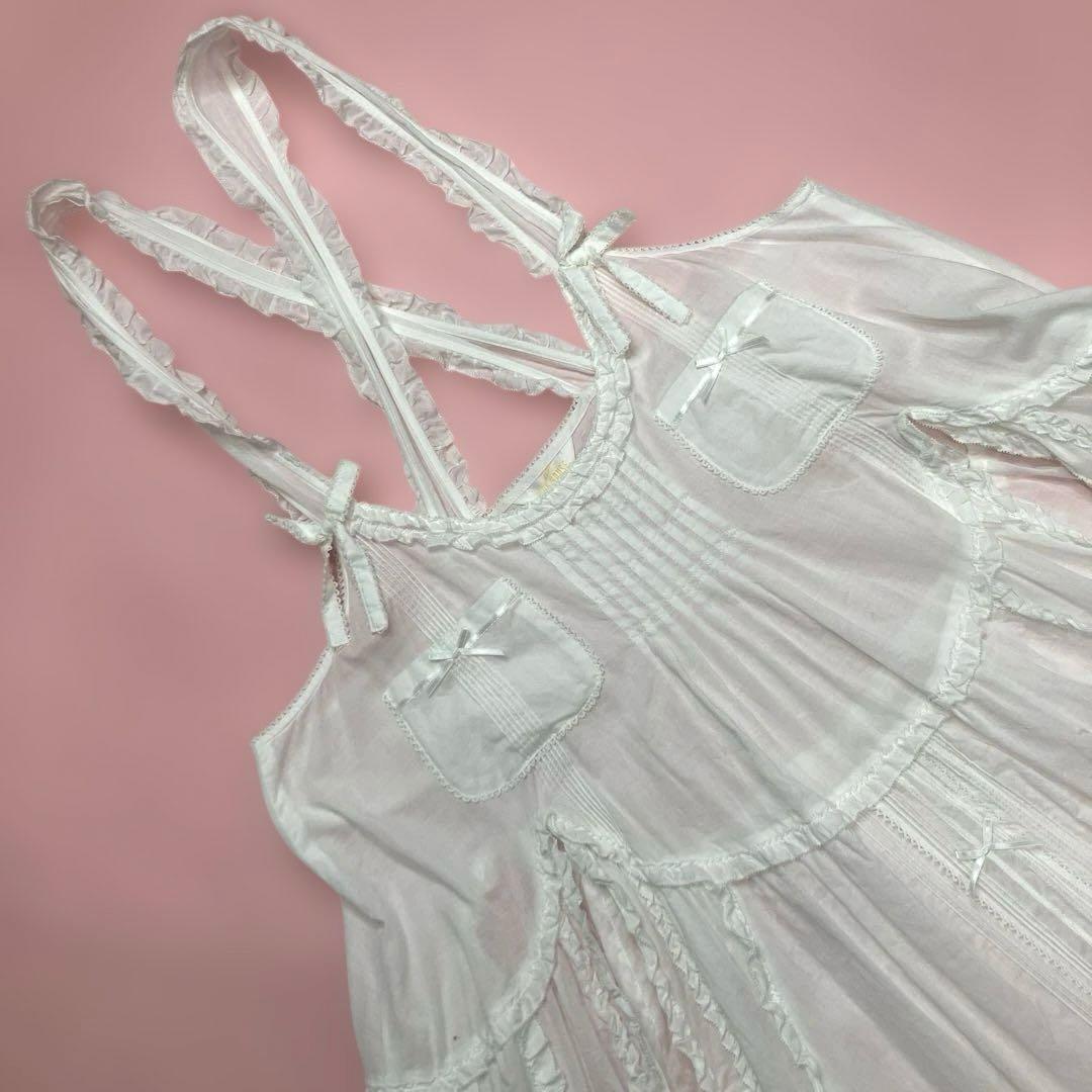 【美品】ピンクハウス 白 ピコフリル ピンタック 三股タブリエ/2022年