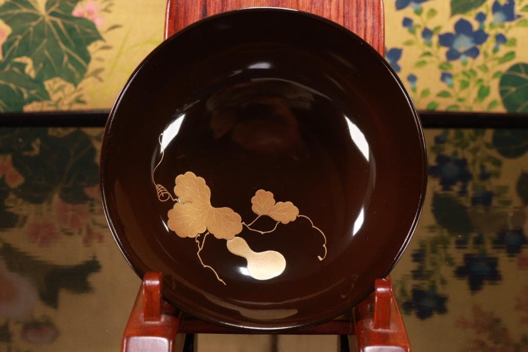 時代漆器　輪島塗　瓢箪図蒔絵　吸物椀　四客　木製　細密 BJ125