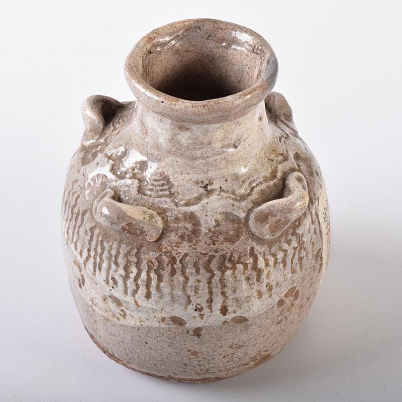 尾張笹島焼　暦手三島四耳壷　徳利　時代箱付　V　R8178