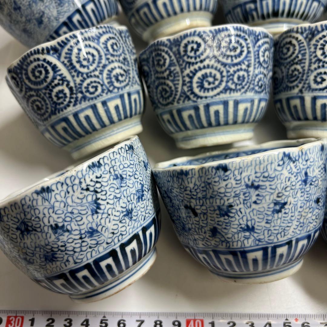 江戸後期　古伊万里　蛸唐草猪口等12客　東Y7-1208③トヒオサ