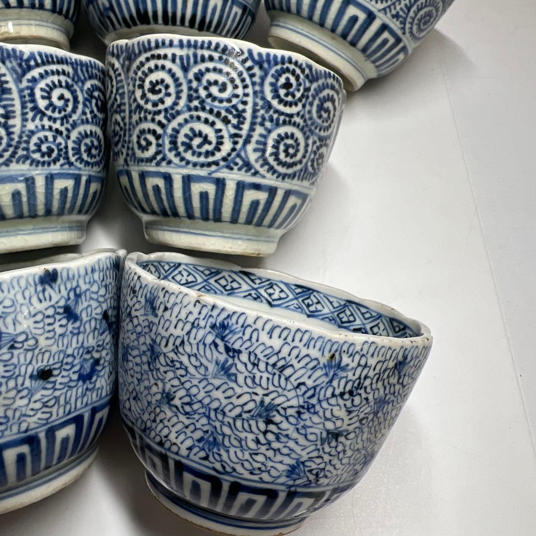 江戸後期　古伊万里　蛸唐草猪口等12客　東Y7-1208③トヒオサ